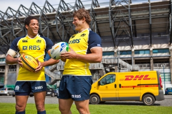 Joe Ansbro and Ross Ford for DHL. Murrayfield, Scotland